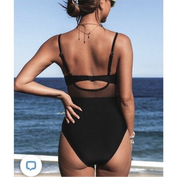 NWT Cupshe Black Mesh Criss Cross One Piece Swimsuit L - Picture 2 of 11